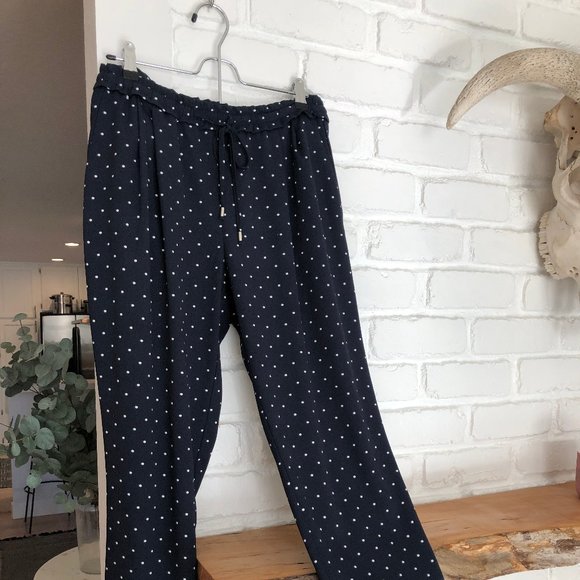 Zara Basic Polka Dot Navy Trousers - Sz M - Picture 2 of 6